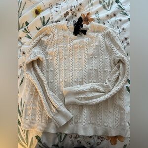 Loft cream sweater with bow detail on the back
